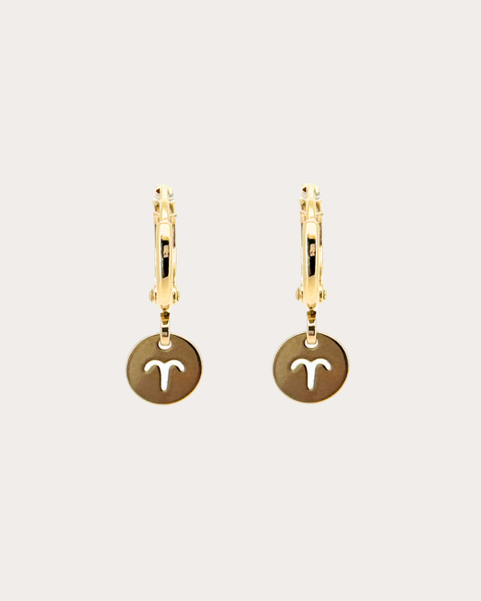 Aries Zodiac Disc Huggie Earrings