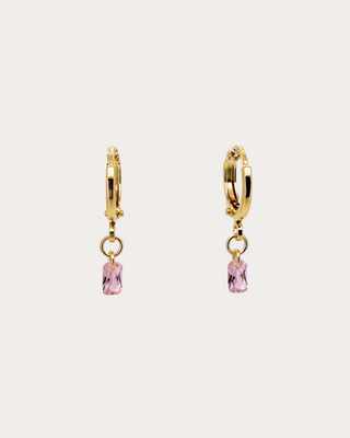 Rectangle Tourmaline Gemstone Huggie Earrings - Gold Filled