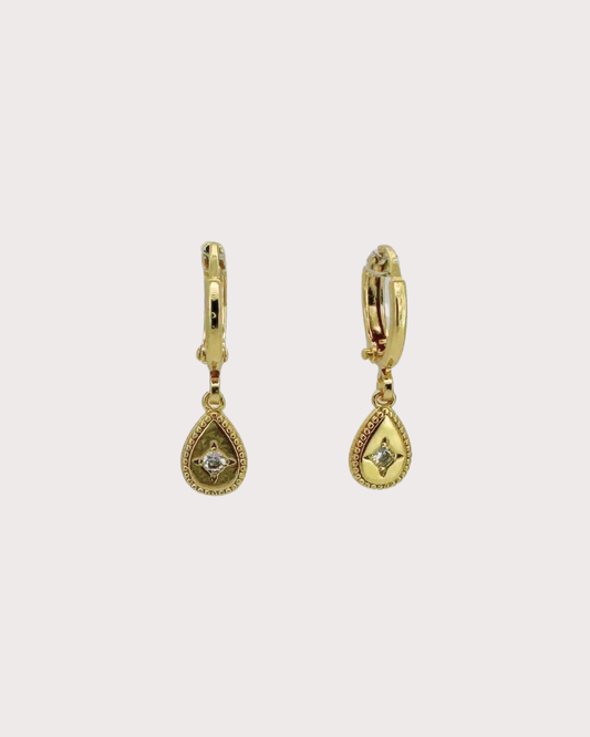 Elvira Teardrop White Zircon Huggie Earrings