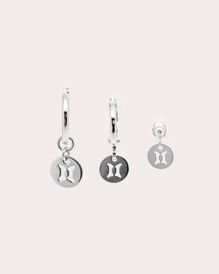 Gemini Zodiac Disc Earring Set - Sterling Silver