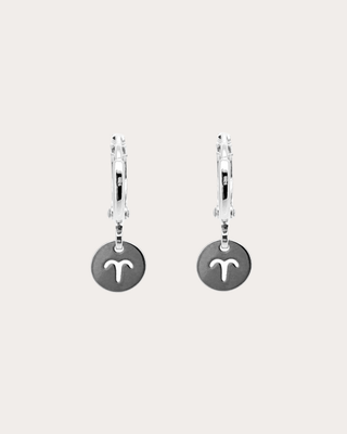 Aries Zodiac Disc Huggie Earrings - Sterling Silver