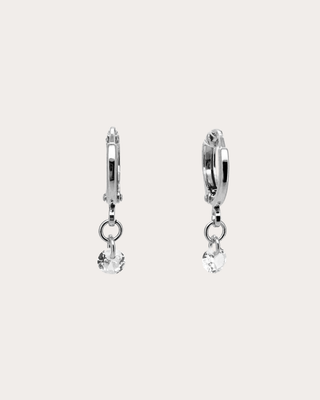 Circle Diamond Gemstone Huggie Earrings - Sterling Silver