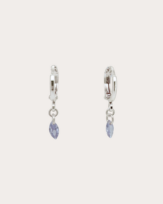 Lens Amethyst Gemstone Huggie Earrings - Sterling Silver