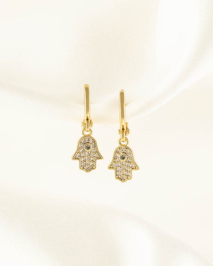 Dealla Hamsa White Zircon Huggie Earrings