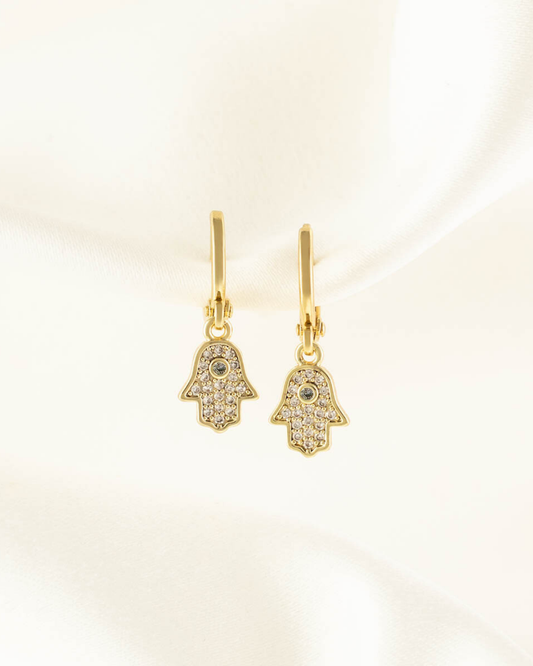 Dealla Hamsa White Zircon Huggie Earrings