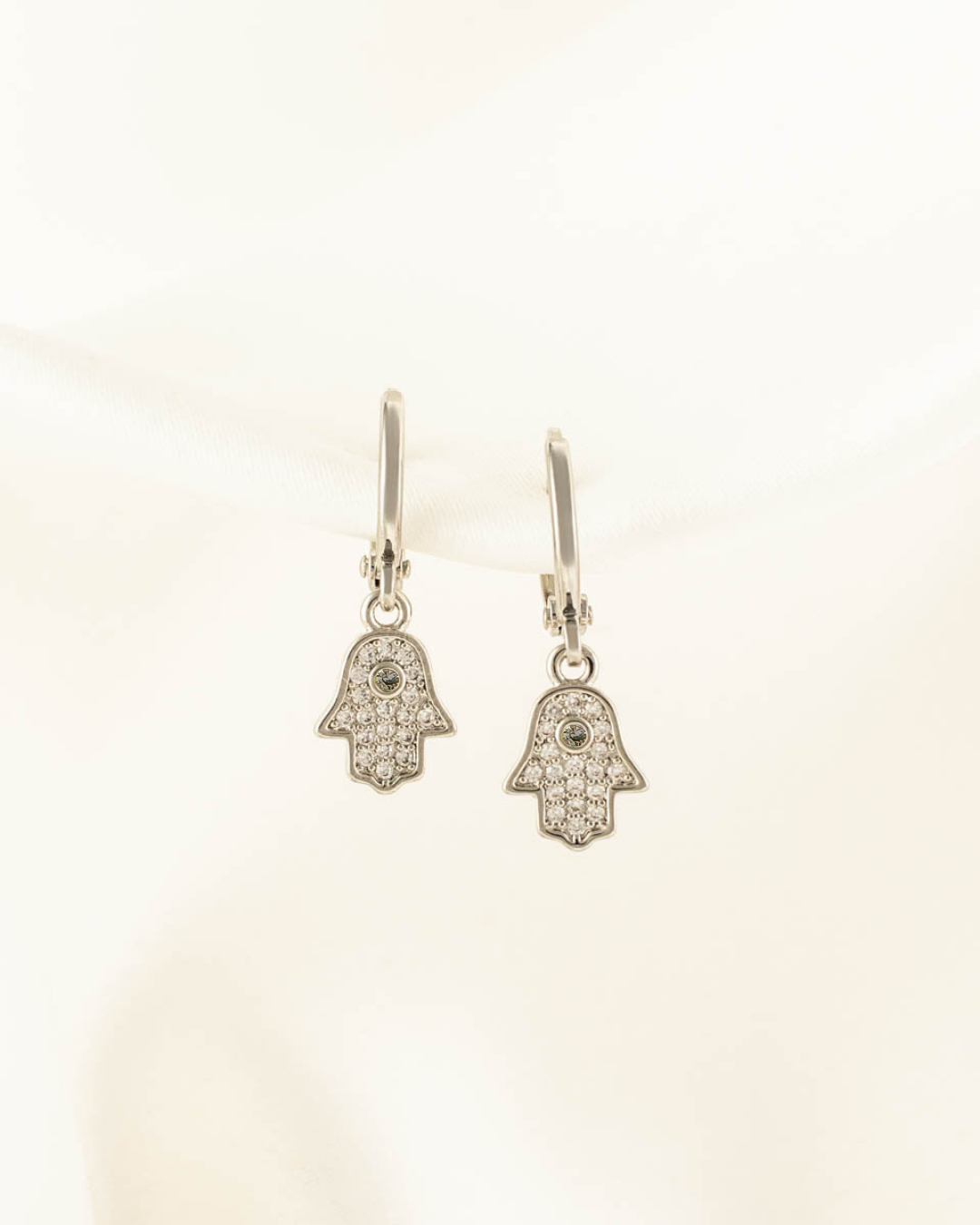 Dealla Hamsa White Zircon Huggie Earrings