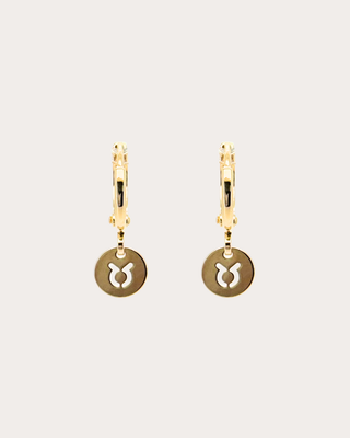 Taurus Zodiac Disc Huggie Earrings - Gold Filled