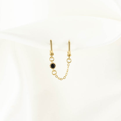 Alexandra Black Zircon Huggie Chain Earrings