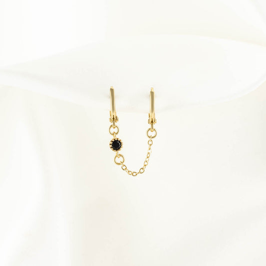 Alexandra Black Zircon Huggie Chain Earrings