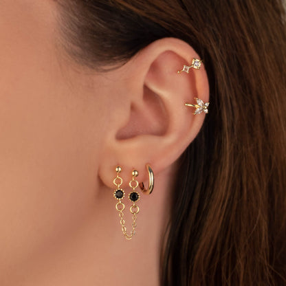 Alexandra Black Zircon Double Chain Studs