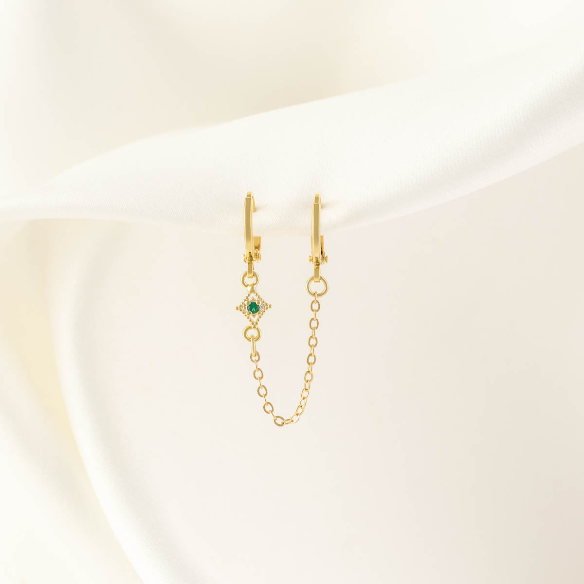 Arwen Emerald Huggie Chain Earrings