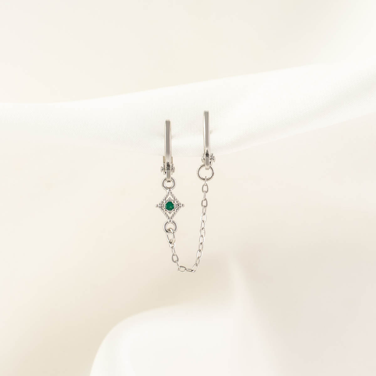 Arwen Emerald Huggie Chain Earrings