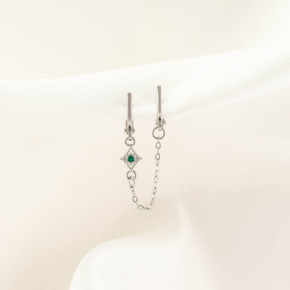 Arwen Emerald Huggie Chain Earrings
