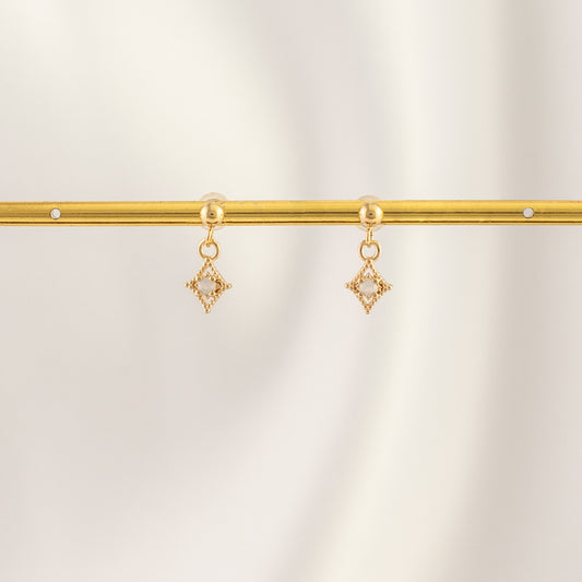 Glinda Pink Moonstone Dangle Studs