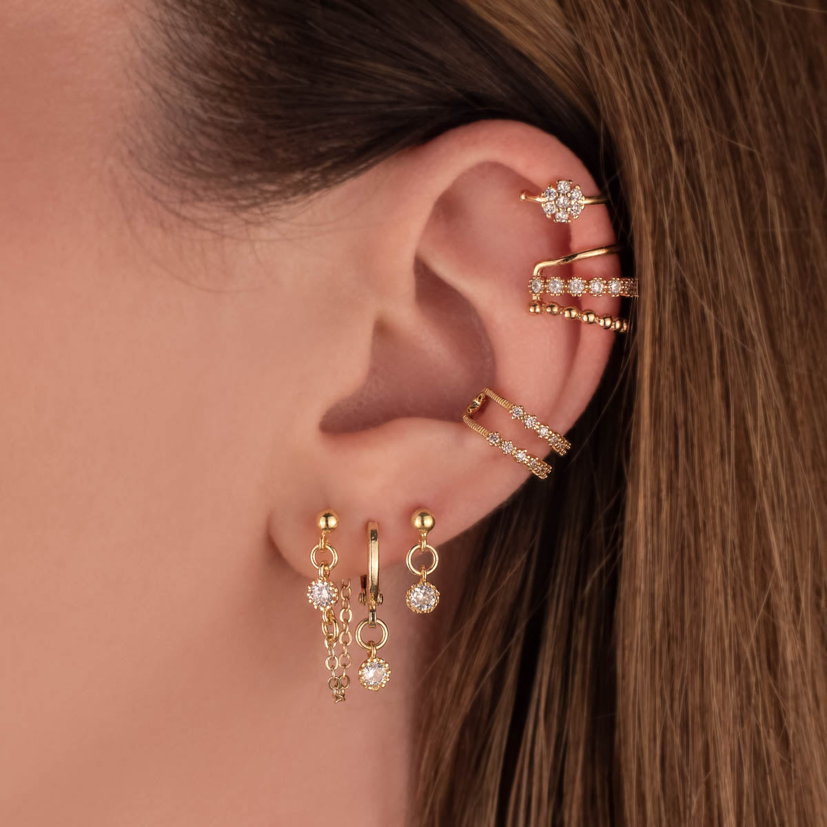 Callista White Zircon Chain Studs