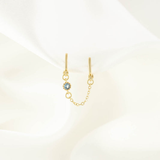 Daphne Blue Zircon Huggie Chain Earrings