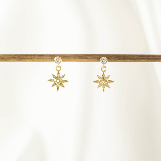 Elaine Heart Sun White Zircon Embellished Dangle Studs