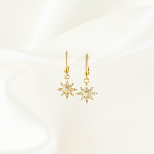 Elaine Heart Sun White Zircon Huggie Earrings