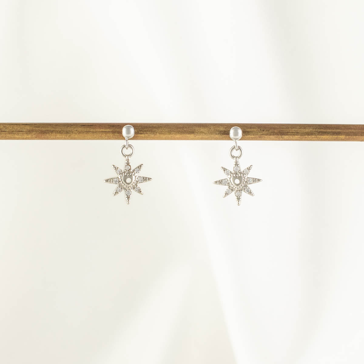 Elaine Heart Sun White Zircon Dangle Studs