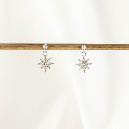 Elaine Heart Sun White Zircon Dangle Studs