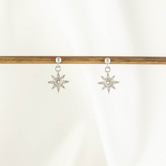 Elaine Heart Sun White Zircon Dangle Studs