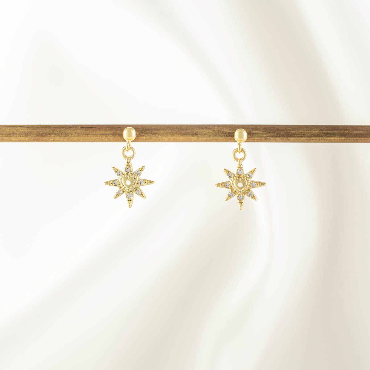 Elaine Heart Sun White Zircon Dangle Studs