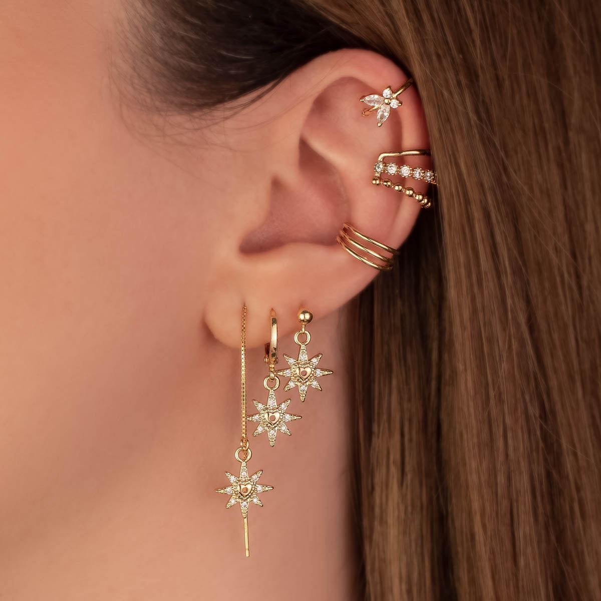 Elaine Heart Sun White Zircon Threaders