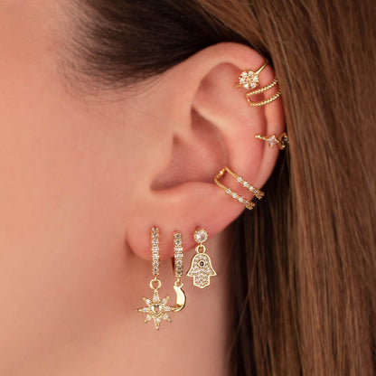 Elaine Heart Sun White Zircon Embellished Hoops