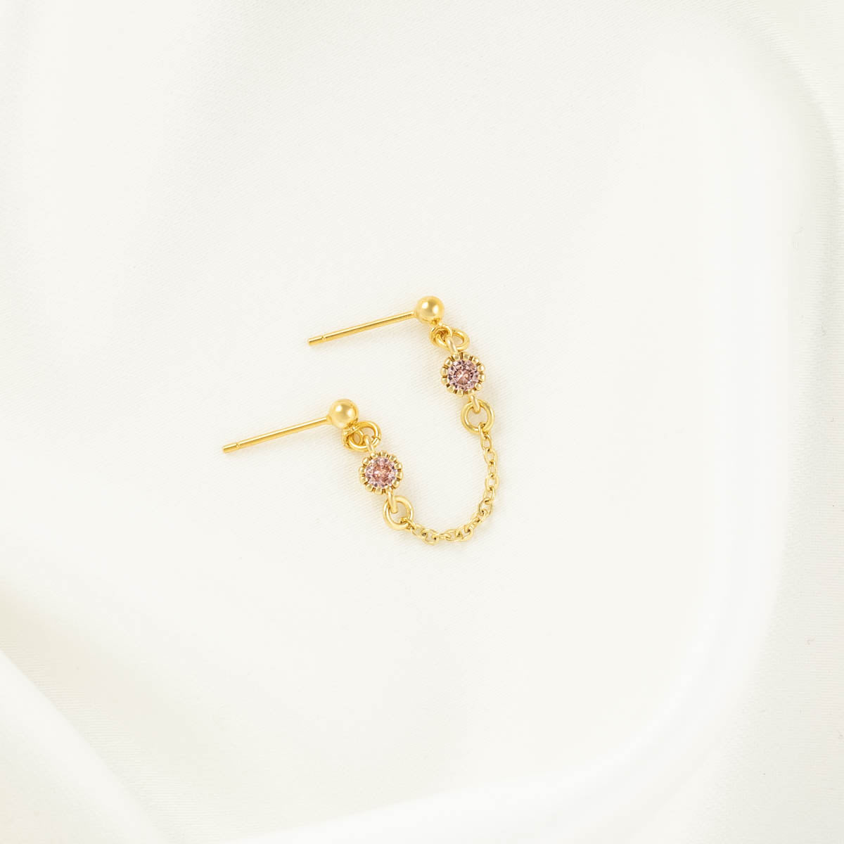 Evangeline Pink Zircon Double Chain Studs