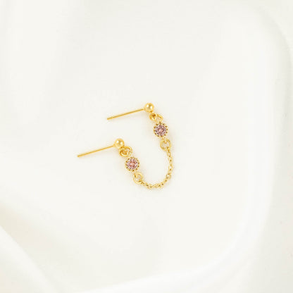 Evangeline Pink Zircon Double Chain Studs