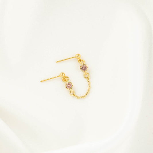 Evangeline Pink Zircon Double Chain Studs