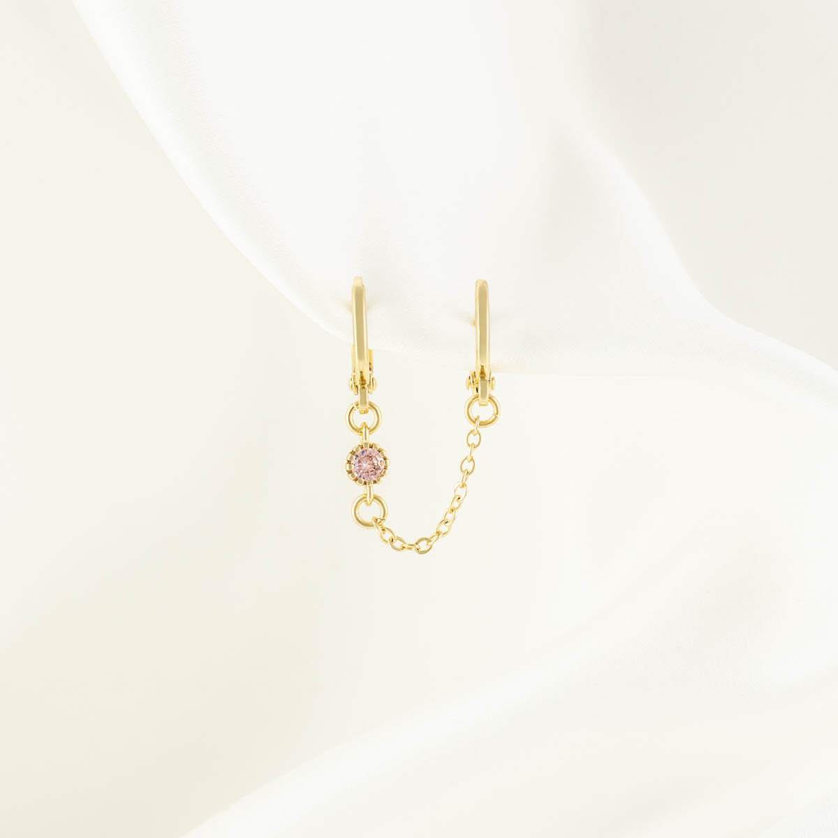 Evangeline Pink Zircon Huggie Chain Earrings