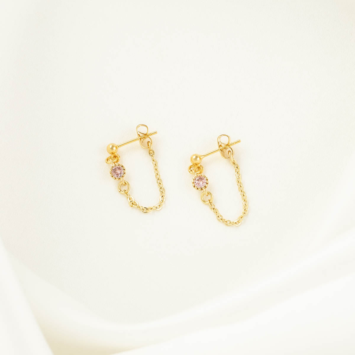 Evangeline Pink Zircon Chain Studs