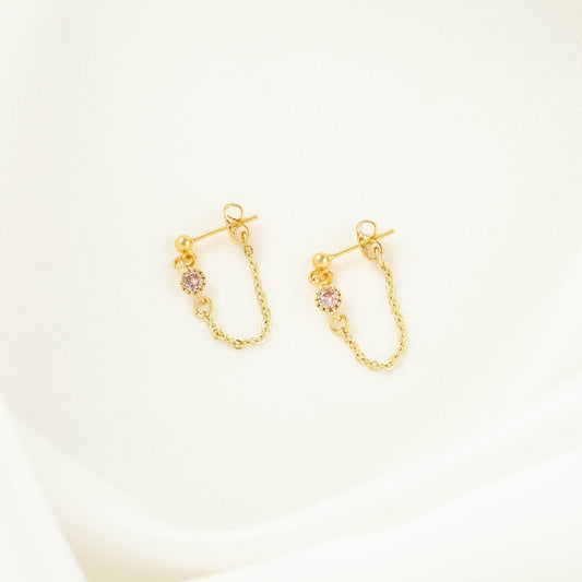 Evangeline Pink Zircon Chain Studs