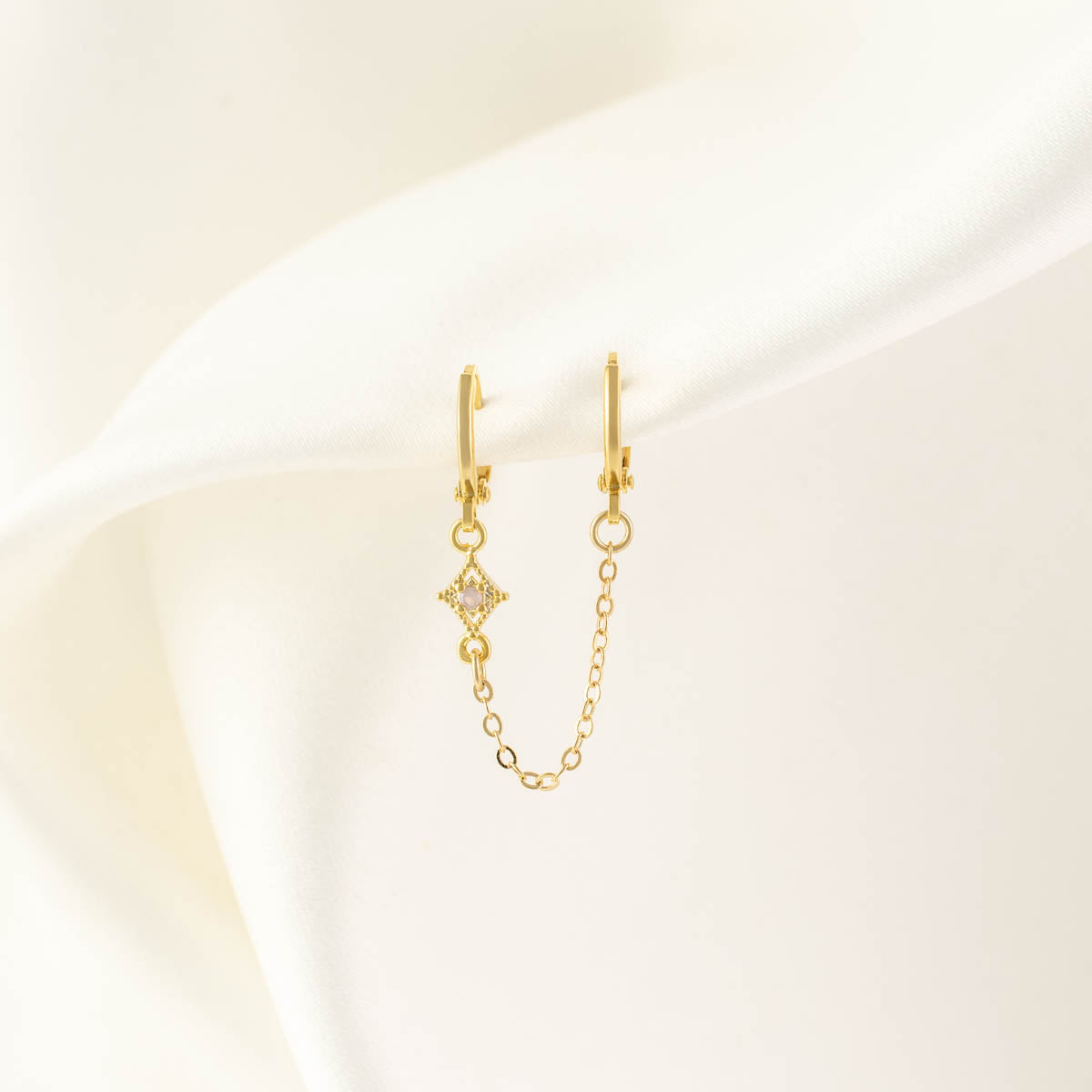 Glinda Pink Moonstone Huggie Chain Earrings