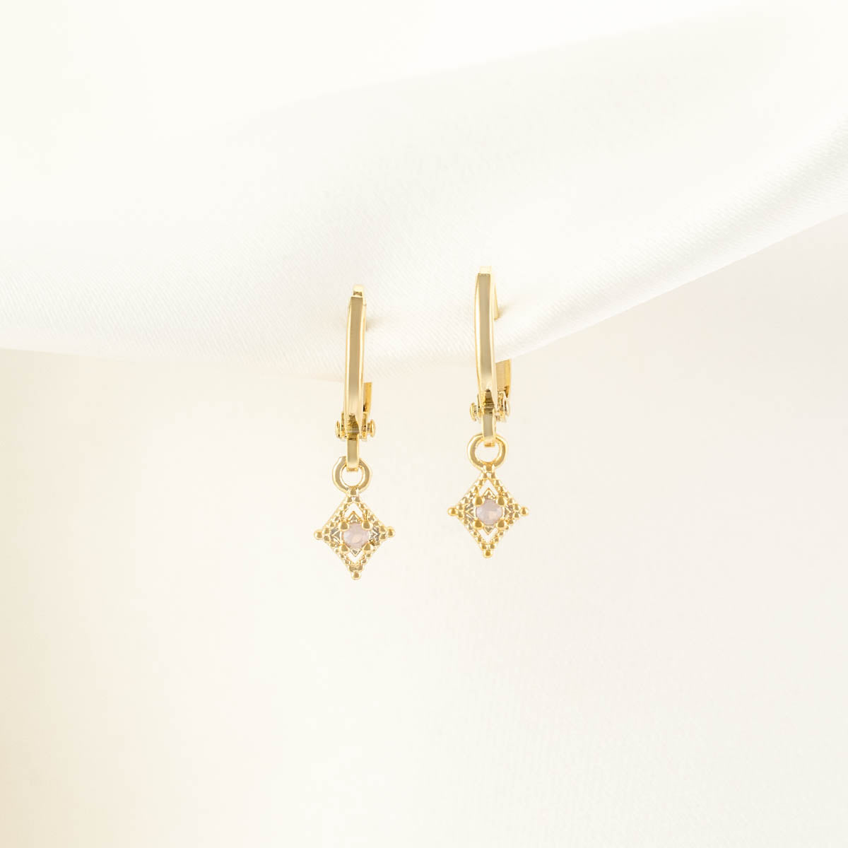 Glinda Pink Moonstone Huggie Earrings