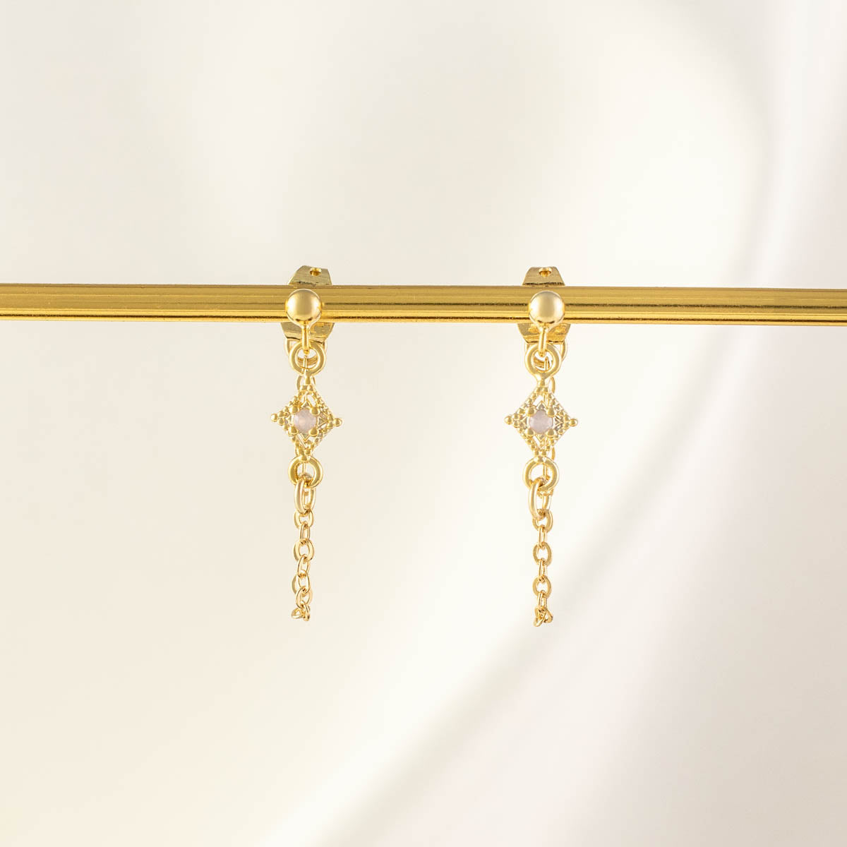 Glinda Pink Moonstone Chain Studs