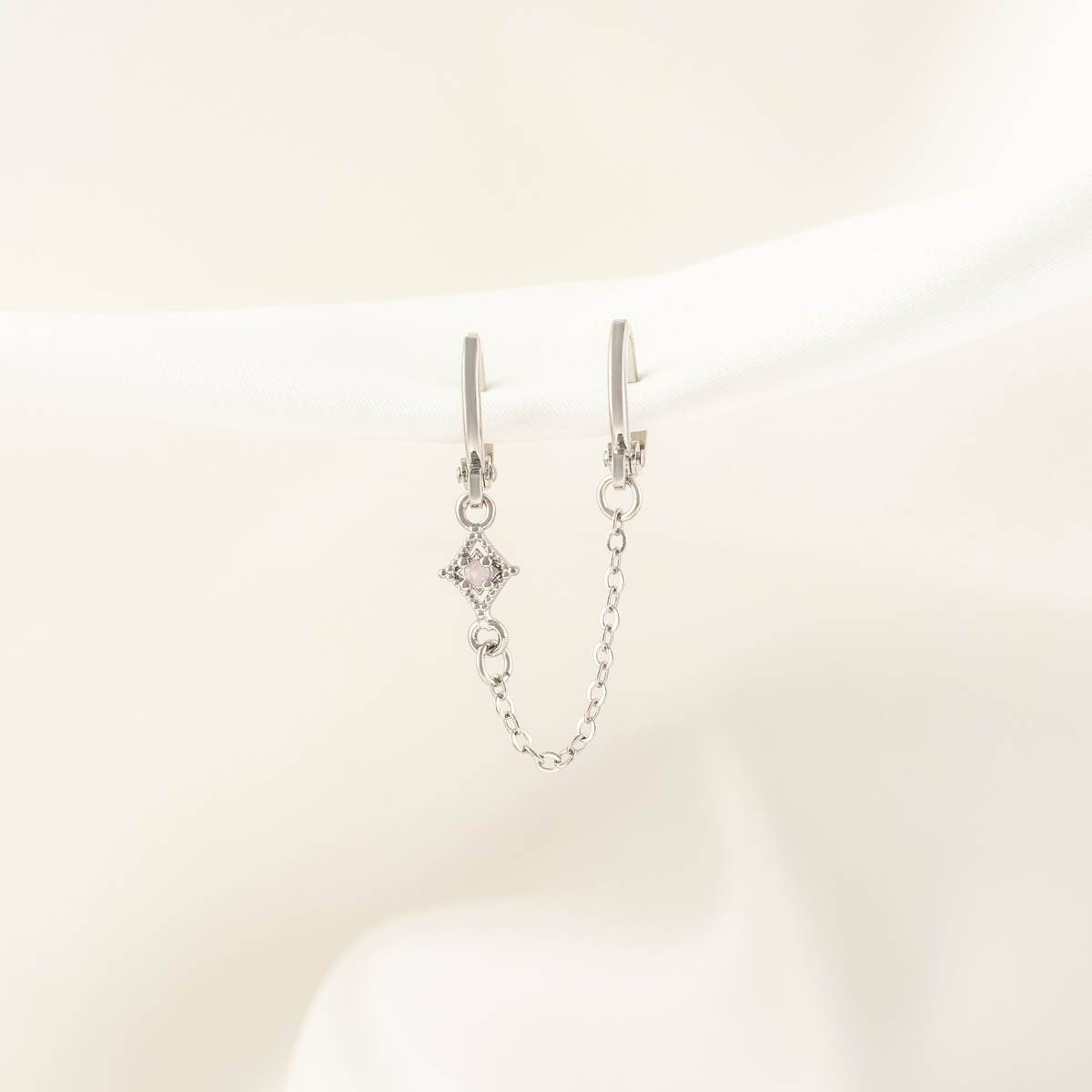 Glinda Pink Moonstone Huggie Chain Earrings