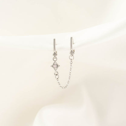 Glinda Pink Moonstone Huggie Chain Earrings