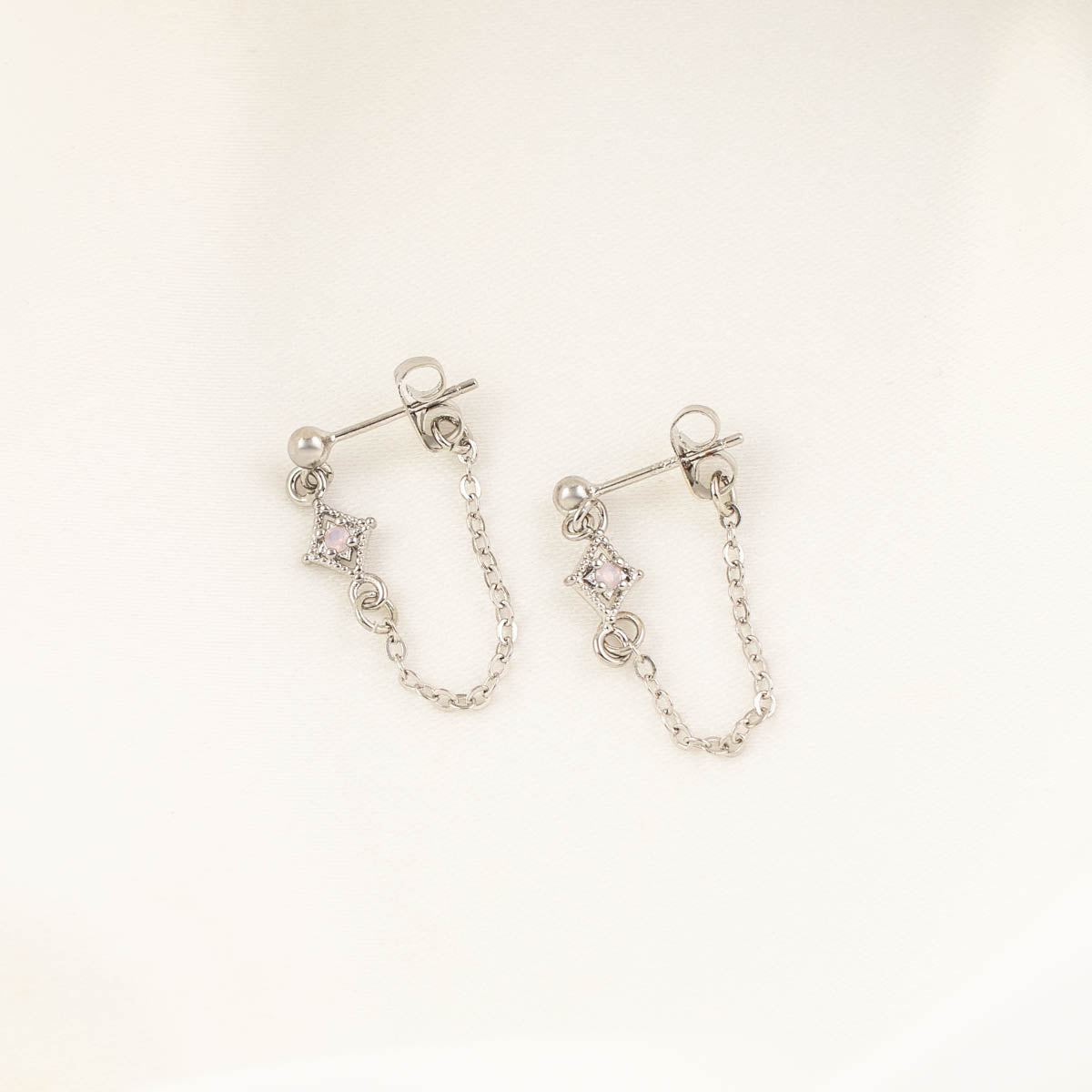 Glinda Pink Moonstone Chain Studs