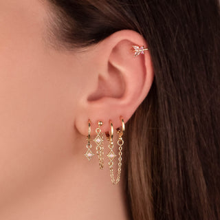 Glinda Diamond Pink Opal Huggie Earrings