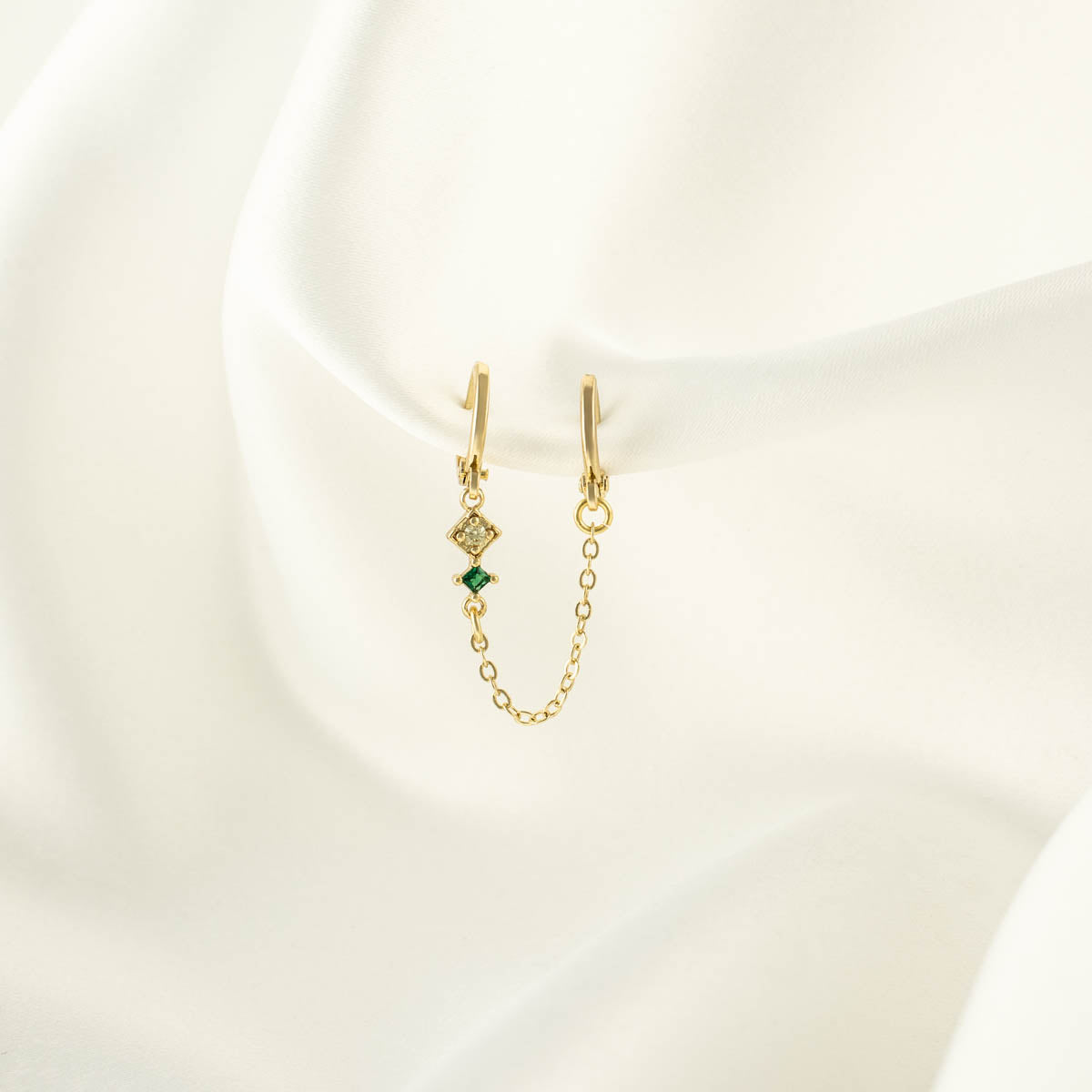 Hazel Green and Yellow Zircon Huggie Chain Earrings