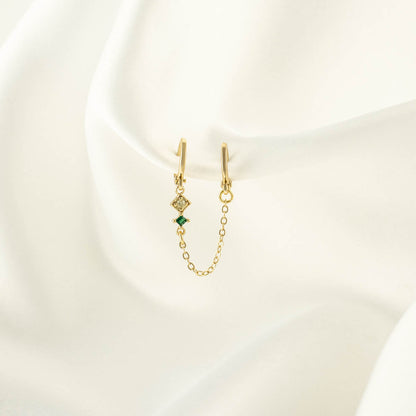 Hazel Green and Yellow Zircon Huggie Chain Earrings