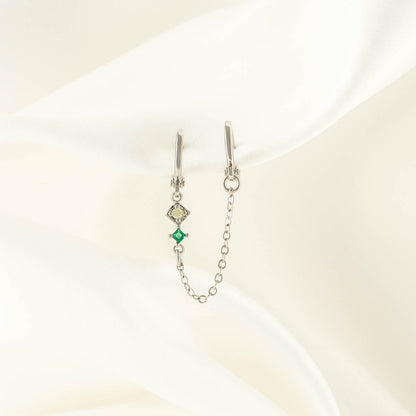 Hazel Green and Yellow Zircon Huggie Chain Earrings