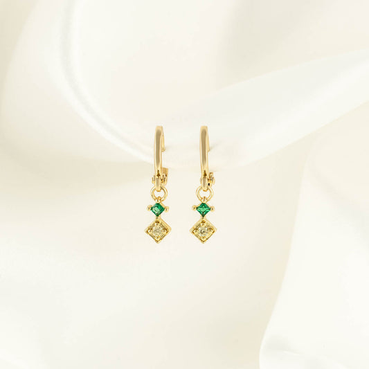Hazel Green and Yellow Zircon Huggie Earrings