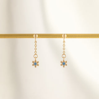 Azure Iris Dangle Chain Studs - Gold Filled