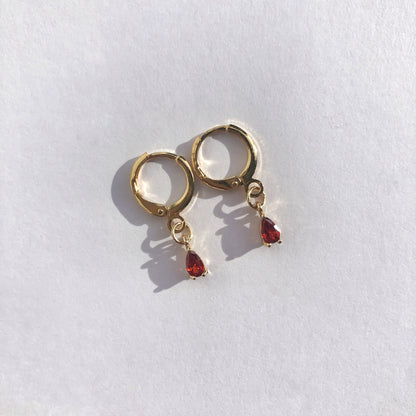 Amber Ruby Huggie Earrings