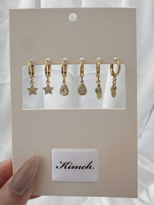 Starry Teardrop Hand Huggie Earrings Set