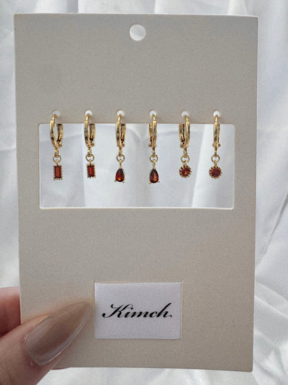 Juliet Amber Jolie Ruby Huggie Earrings Set