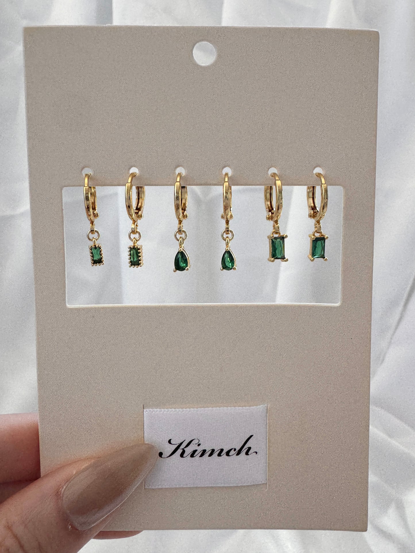 May Esme Zara Emerald Huggie Earrings Set